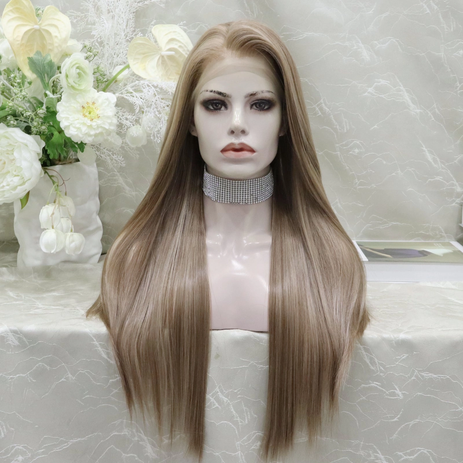 IMstyle Lowest density collection straight style with 13*4 lace front wigs silver mist & bubble tea & dark brown