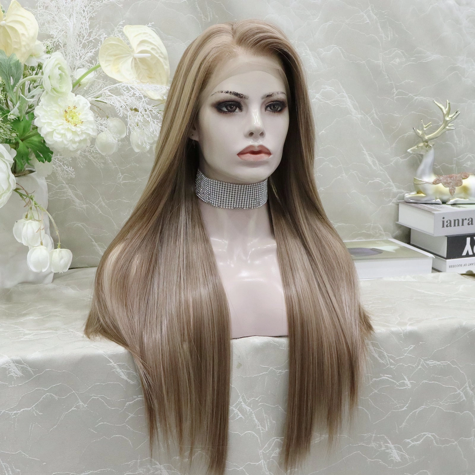 IMstyle Lowest density collection straight style with 13*4 lace front wigs silver mist & bubble tea & dark brown