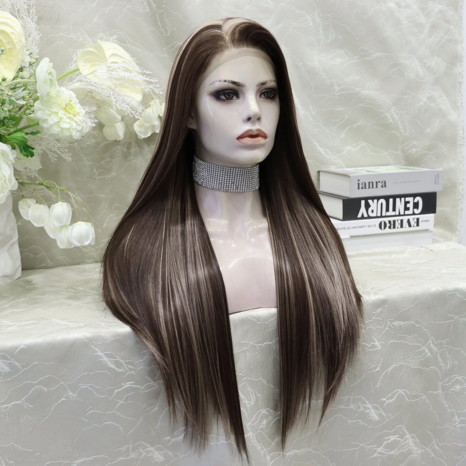IMstyle Lowest density collection straight style with 13*4 lace front wigs silver mist & bubble tea & dark brown