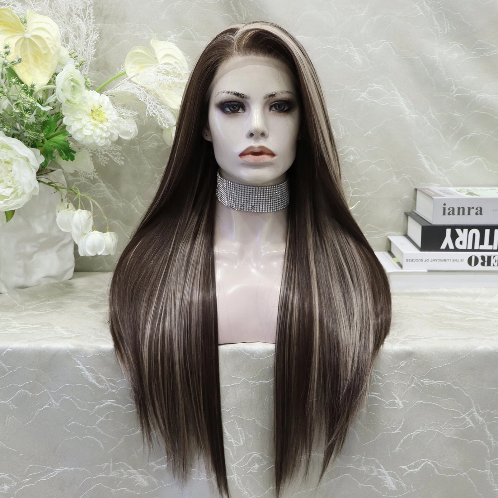IMstyle Lowest density collection straight style with 13*4 lace front wigs silver mist & bubble tea & dark brown