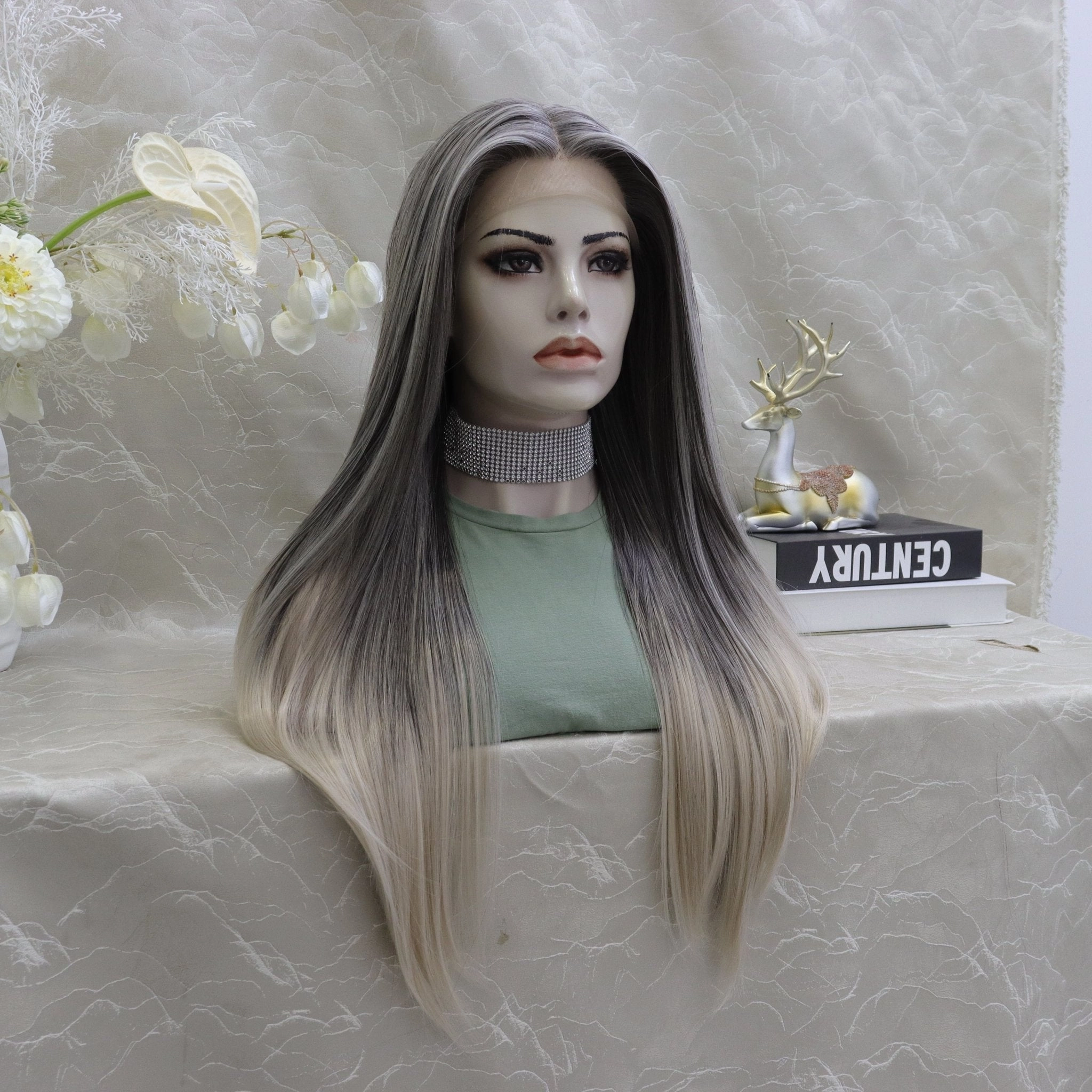 IMstyle Luisa grey ombr straight style T-part lace front Glue less TS75-2414