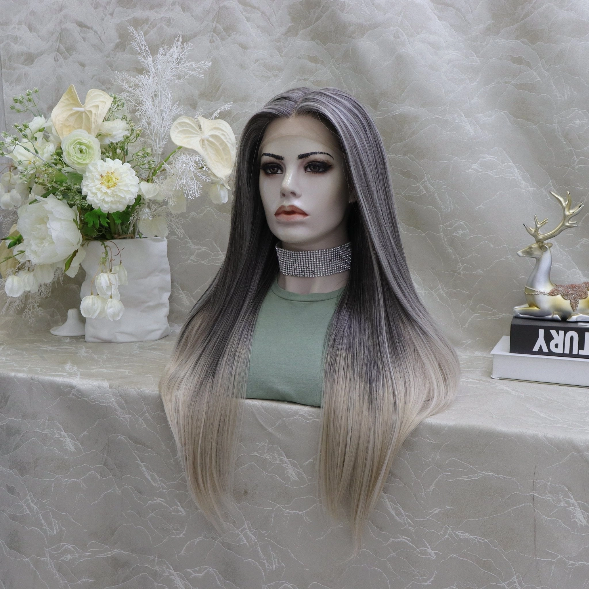 IMstyle Luisa grey ombr straight style T-part lace front Glue less TS75-2414