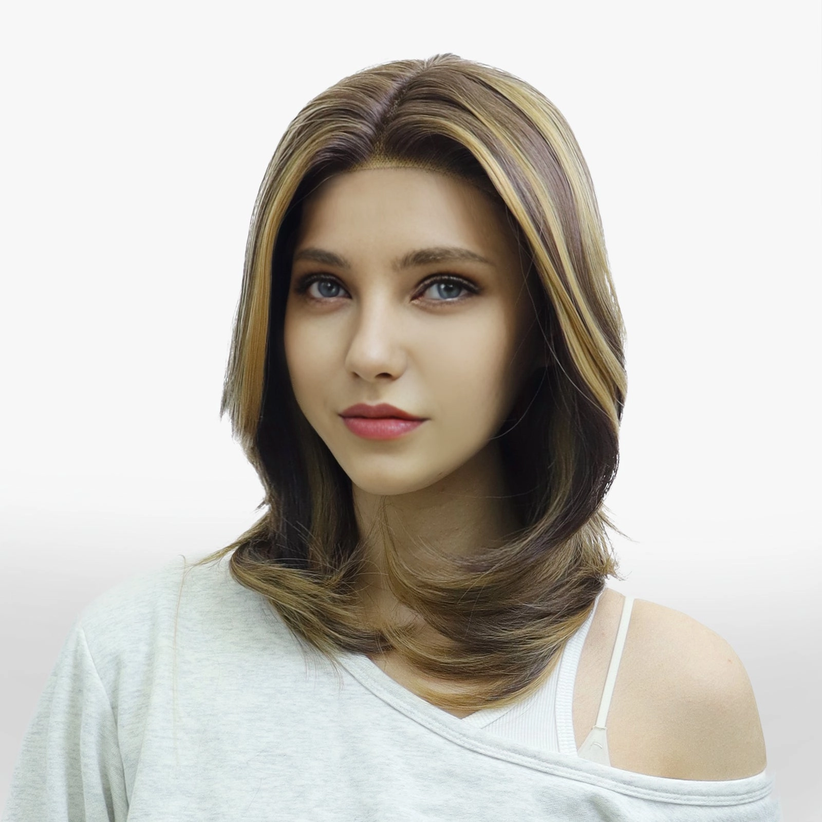IMstyle Nora Fall wig middle Lenth Layer cut Brown and Blonde T part Glueless Soft lace Front wig-TK127-8/30