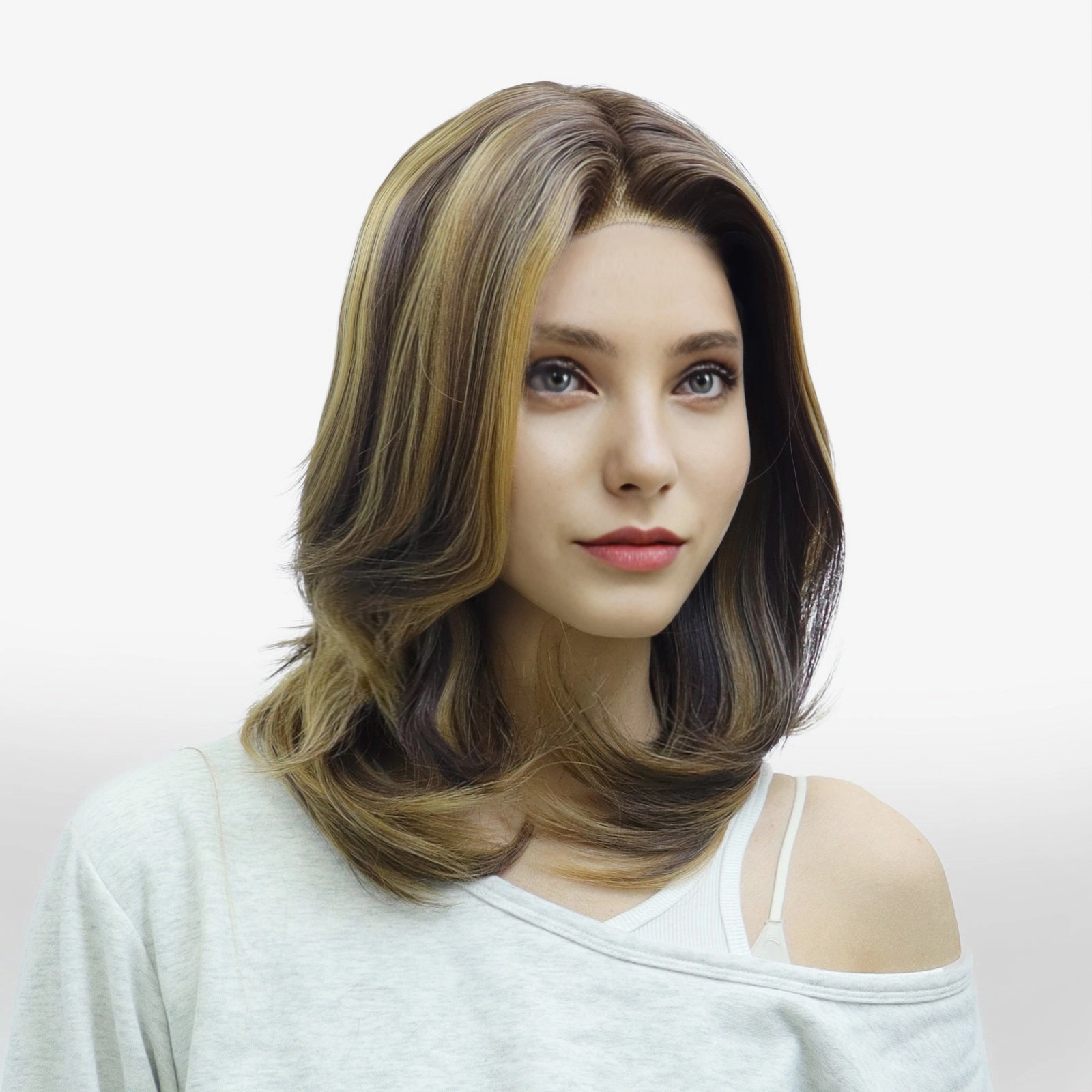 IMstyle Nora Fall wig middle Lenth Layer cut Brown and Blonde T part Glueless Soft lace Front wig-TK127-8/30