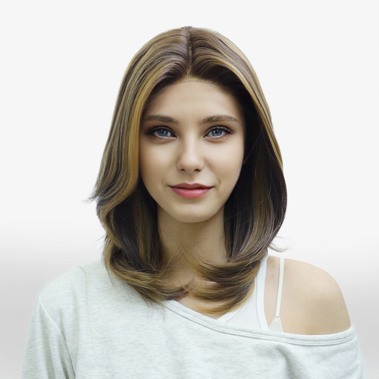 IMstyle Nora Fall wig middle Lenth Layer cut Brown and Blonde T part Glueless Soft lace Front wig-TK127-8/30 (Shara)