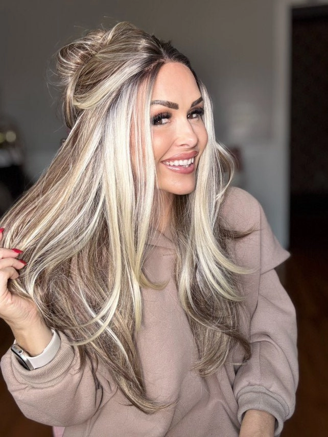 Imstylewigs Hallie T-Part Glueless 26inches Light Brown With Golden Highlights Lace Front Wigs