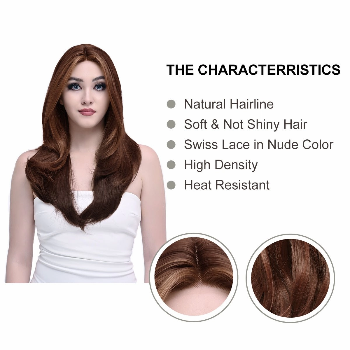 Imstylewigs-Kat-26 inches chestnut brown wavy lace wigs