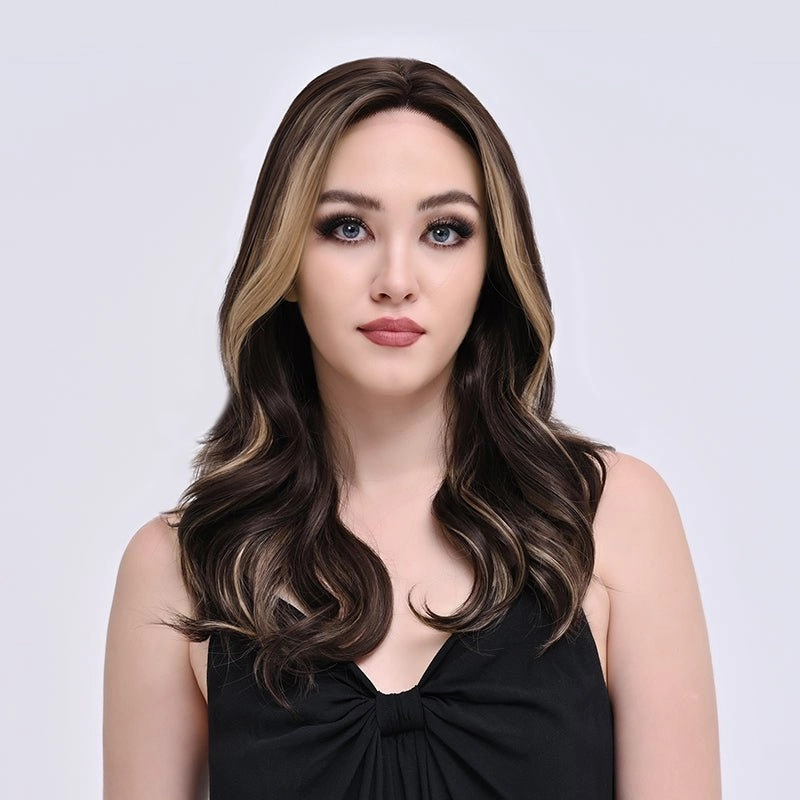 Imstylewigs-Lia-22 inches Skunk stripe Highlight dark brown body wavy lace wigs (Sharacollection)