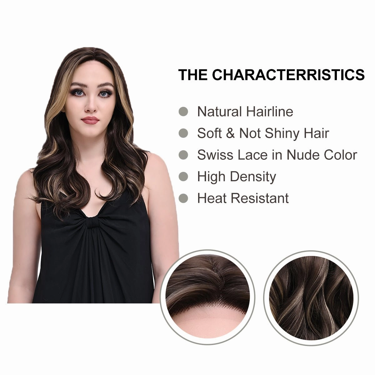 Imstylewigs-Lia-22 inches Skunk stripe Highlight dark brown body wavy lace wigs (Sharacollection)