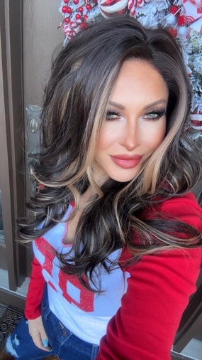 Imstylewigs-Lia-22 inches Skunk stripe Highlight dark brown body wavy lace wigs (Sharacollection)