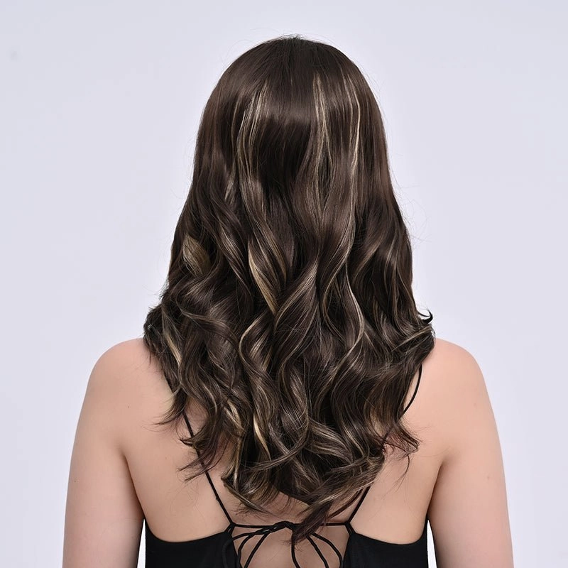 Imstylewigs-Lia-22 inches Skunk stripe Highlight dark brown body wavy lace wigs (Sharacollection)