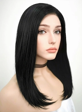 Jet Black Straight Bob Lace Front Synthetic Wig LF262
