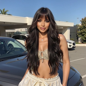 Jet Black Wavy with Full Fringe Wig - MARKETPLACE