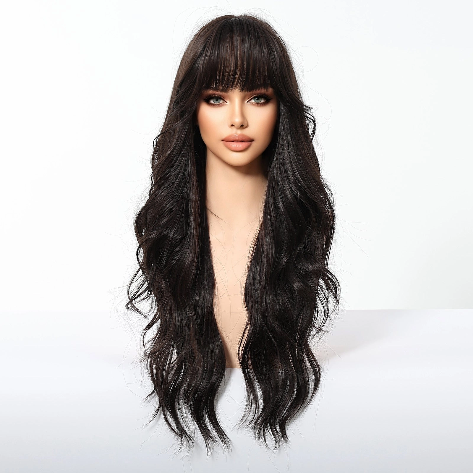 Jet Black Wavy with Full Fringe Wig - MARKETPLACE