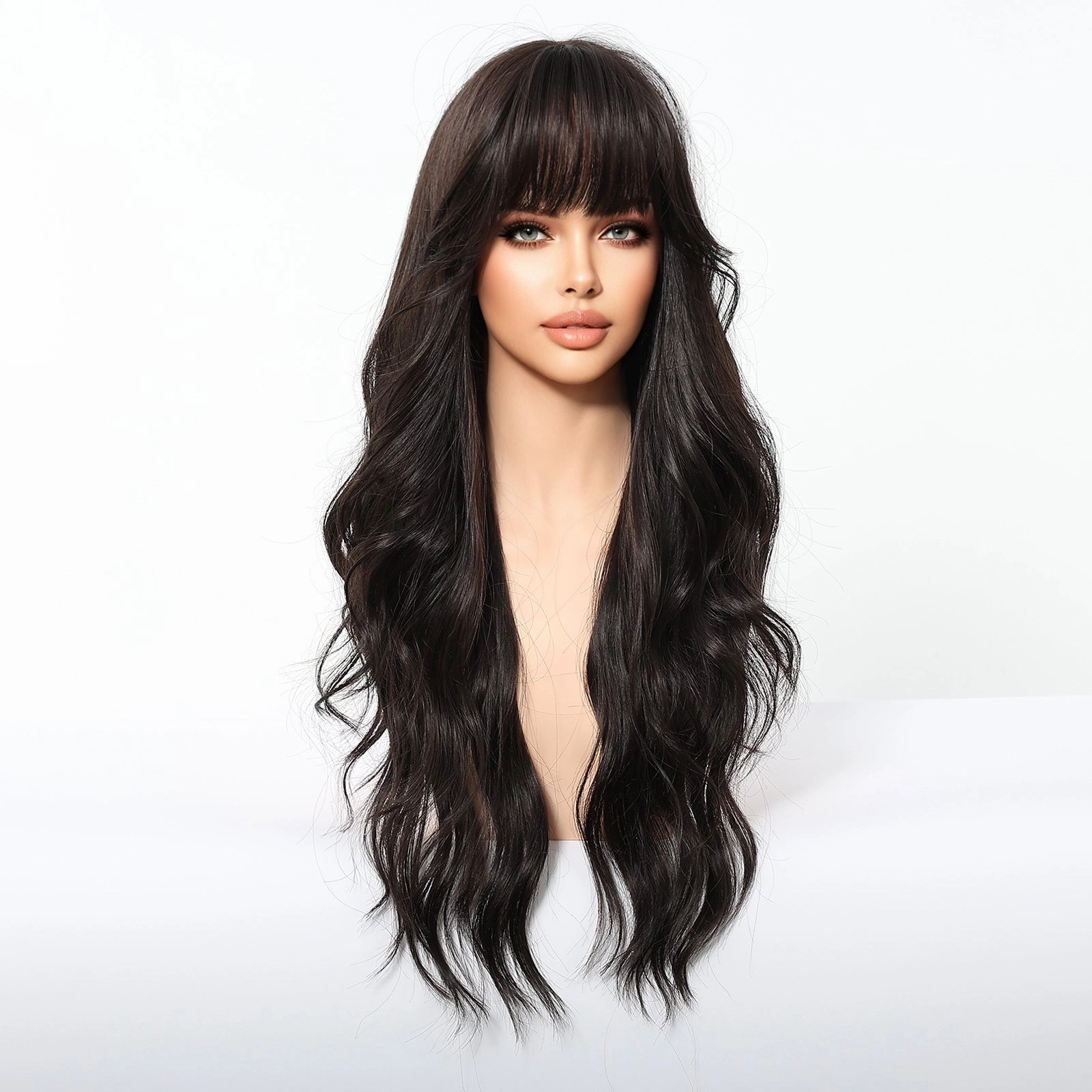 Jet Black Wavy with Full Fringe Wig - MARKETPLACE