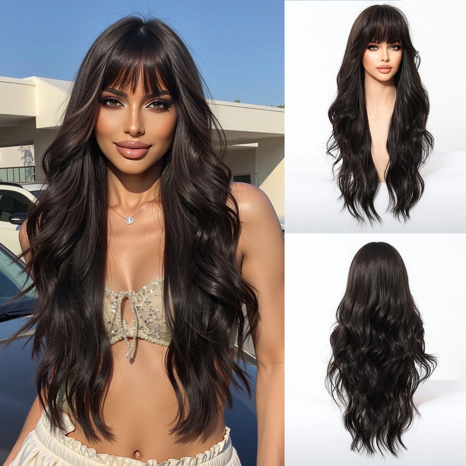Jet Black Wavy with Full Fringe Wig - MARKETPLACE
