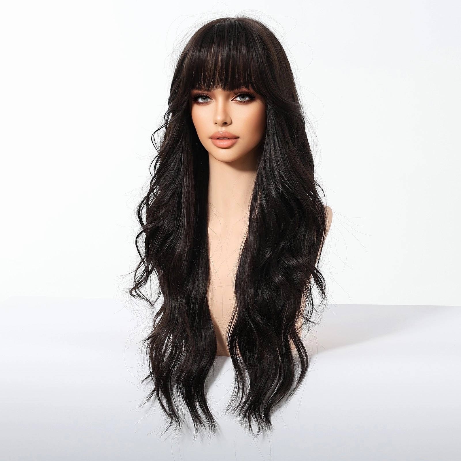 Jet Black Wavy with Full Fringe Wig - MARKETPLACE