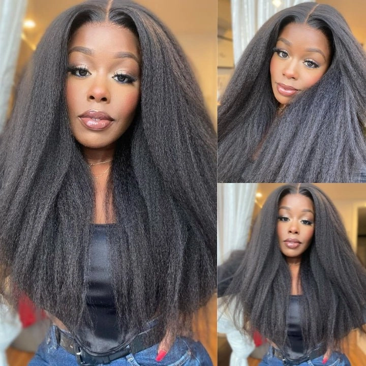 Kinky Straight Hair Glueless 5x5 HD Lace Closure Wig Real Human Hair Wig Pre Plucked Hairline With Baby Hair-Geeta Hair