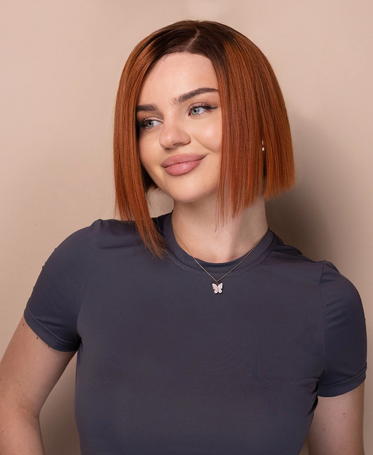 lace front bob human wig - 8" rooted ginger.