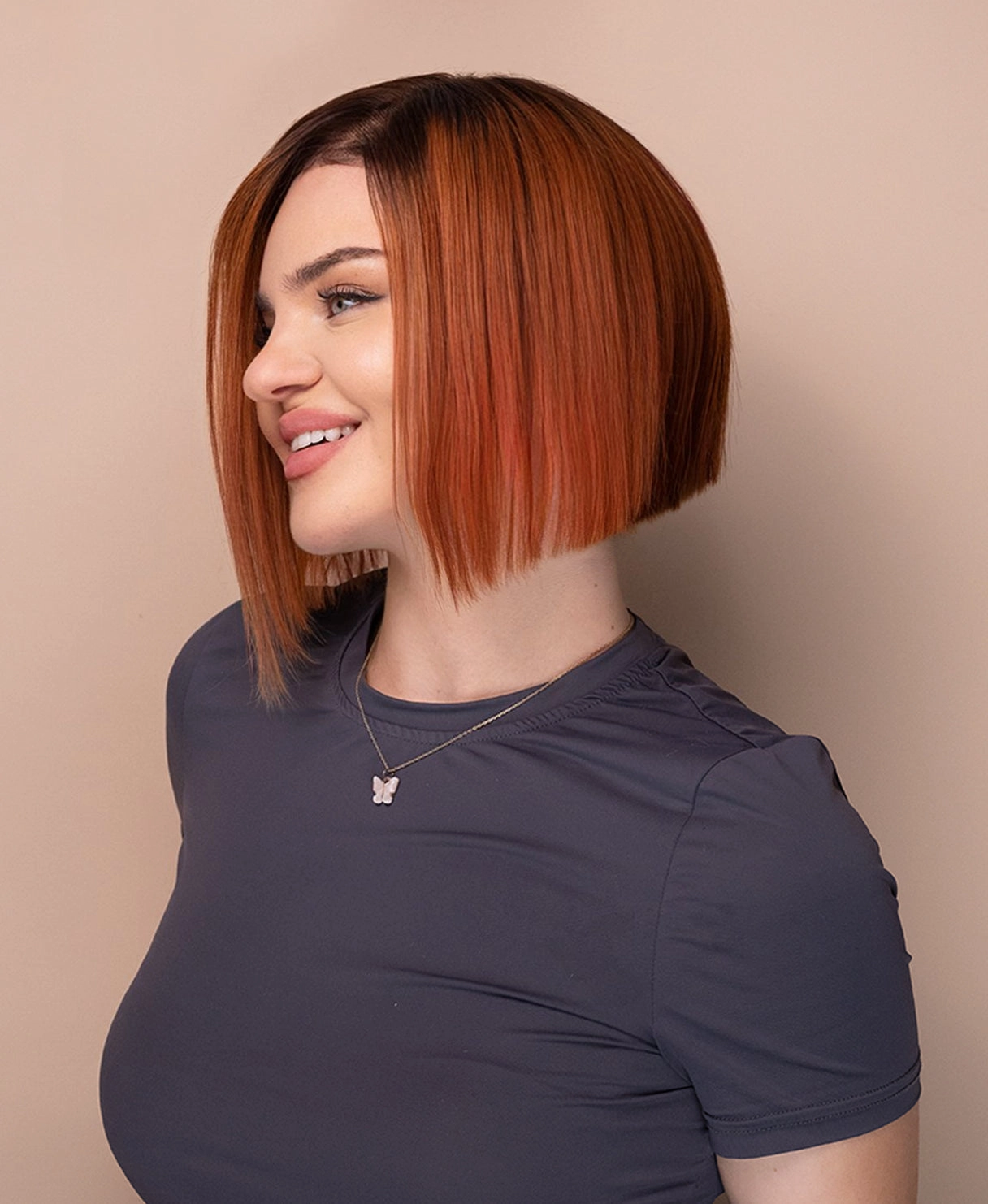 lace front bob human wig - 8" rooted ginger.