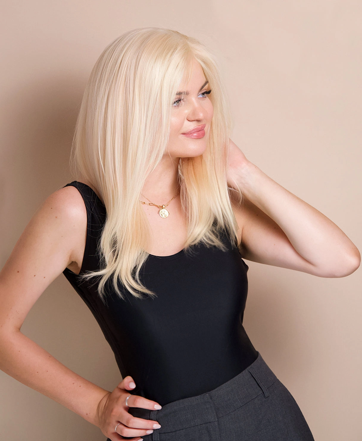 lace front human wig - 14" platinum blonde.