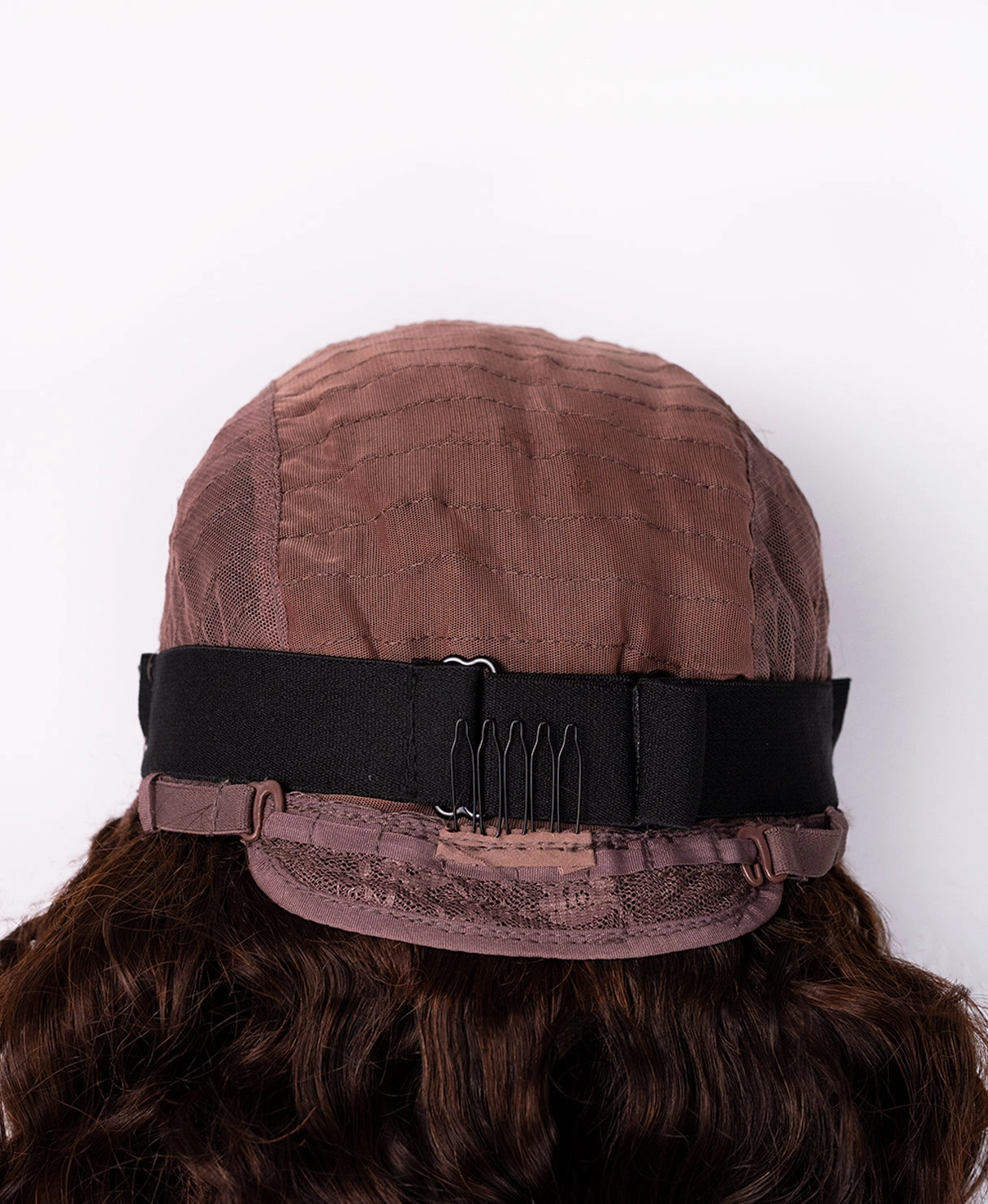 lace front human wig - 16" curly brown with highlights.