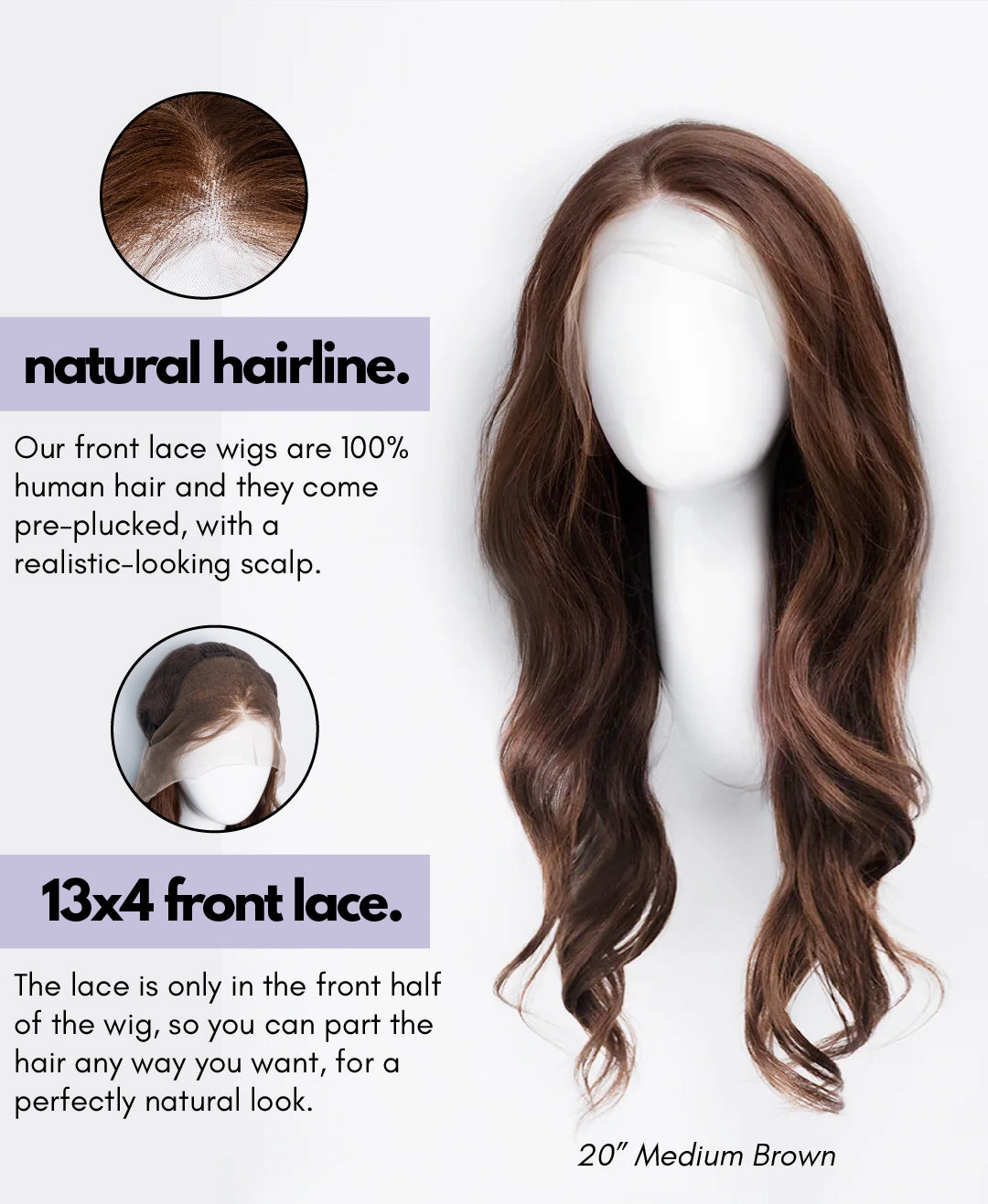 lace front human wig - 18" chocolate brown.
