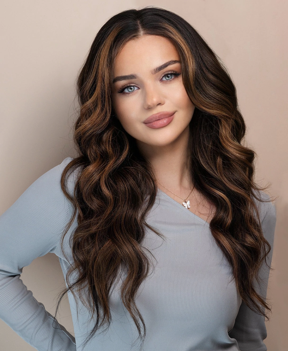 lace front human wig - 20" caramel balayage.