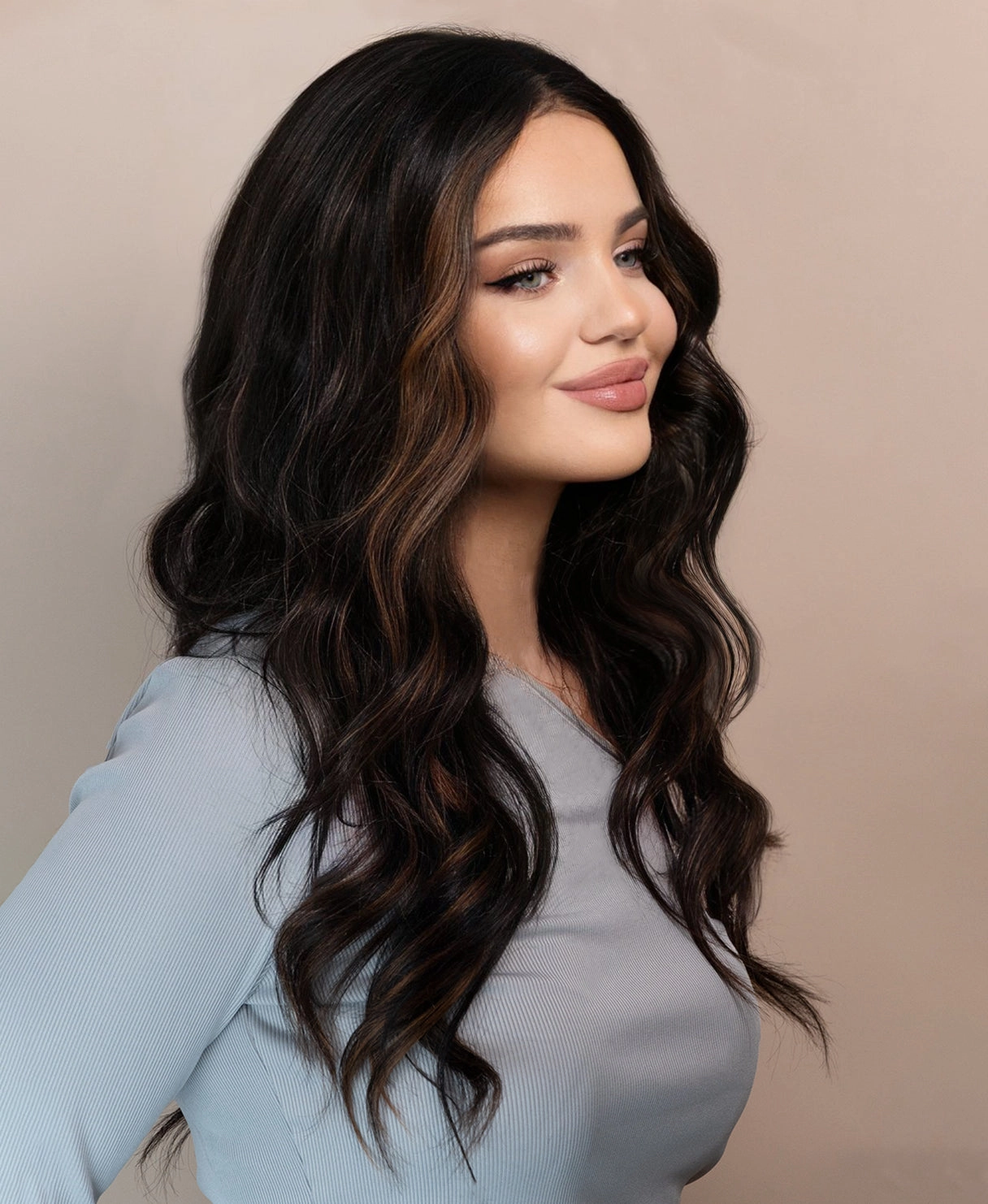 lace front human wig - 20" mocha brown balayage.