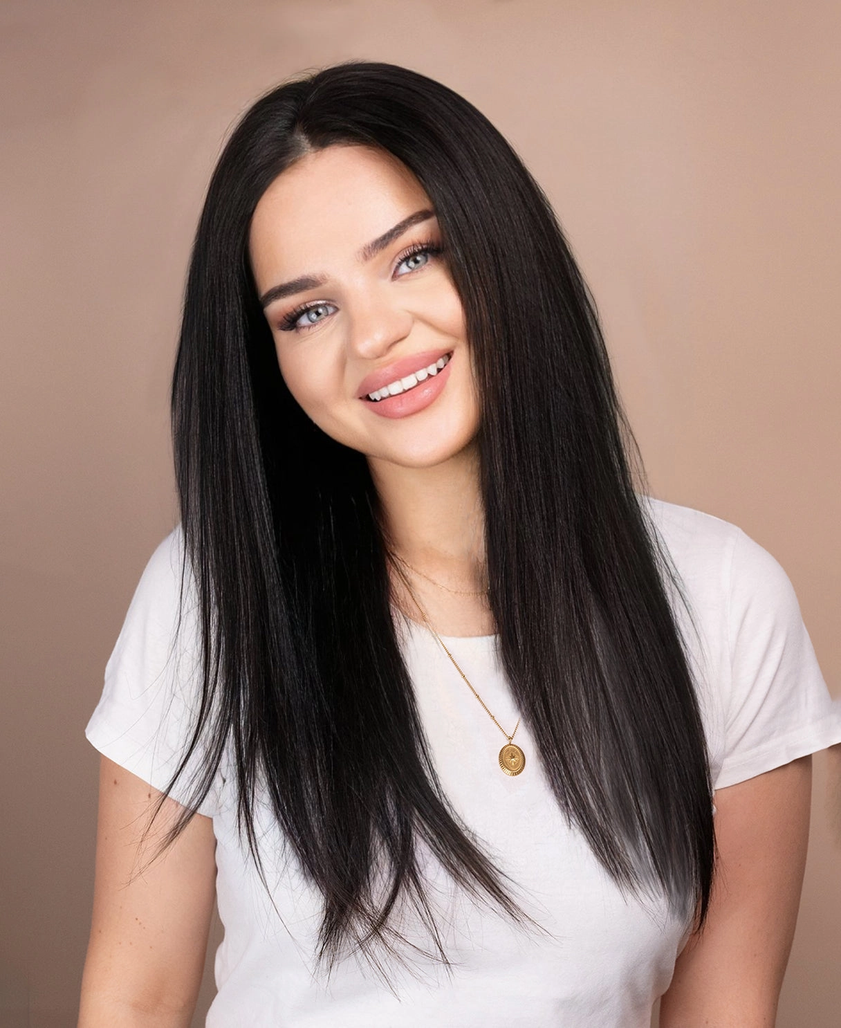 lace front human wig straight 4x4 - 20" natural black.