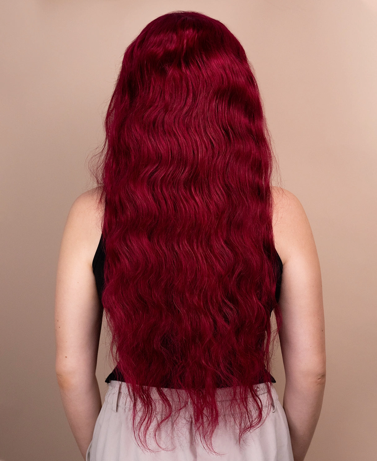 lace front human wig wavy 13x4 - 30" cherry red.