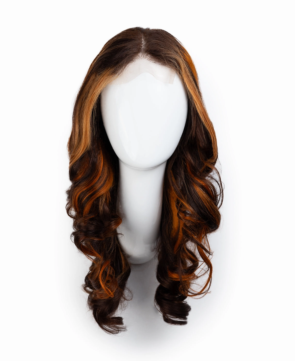 lace front wavy human wig - 18" copper highlights.