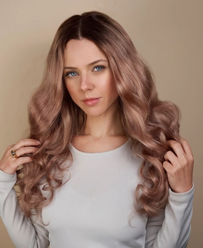 lace front wavy human wig - 22" rooted ros.