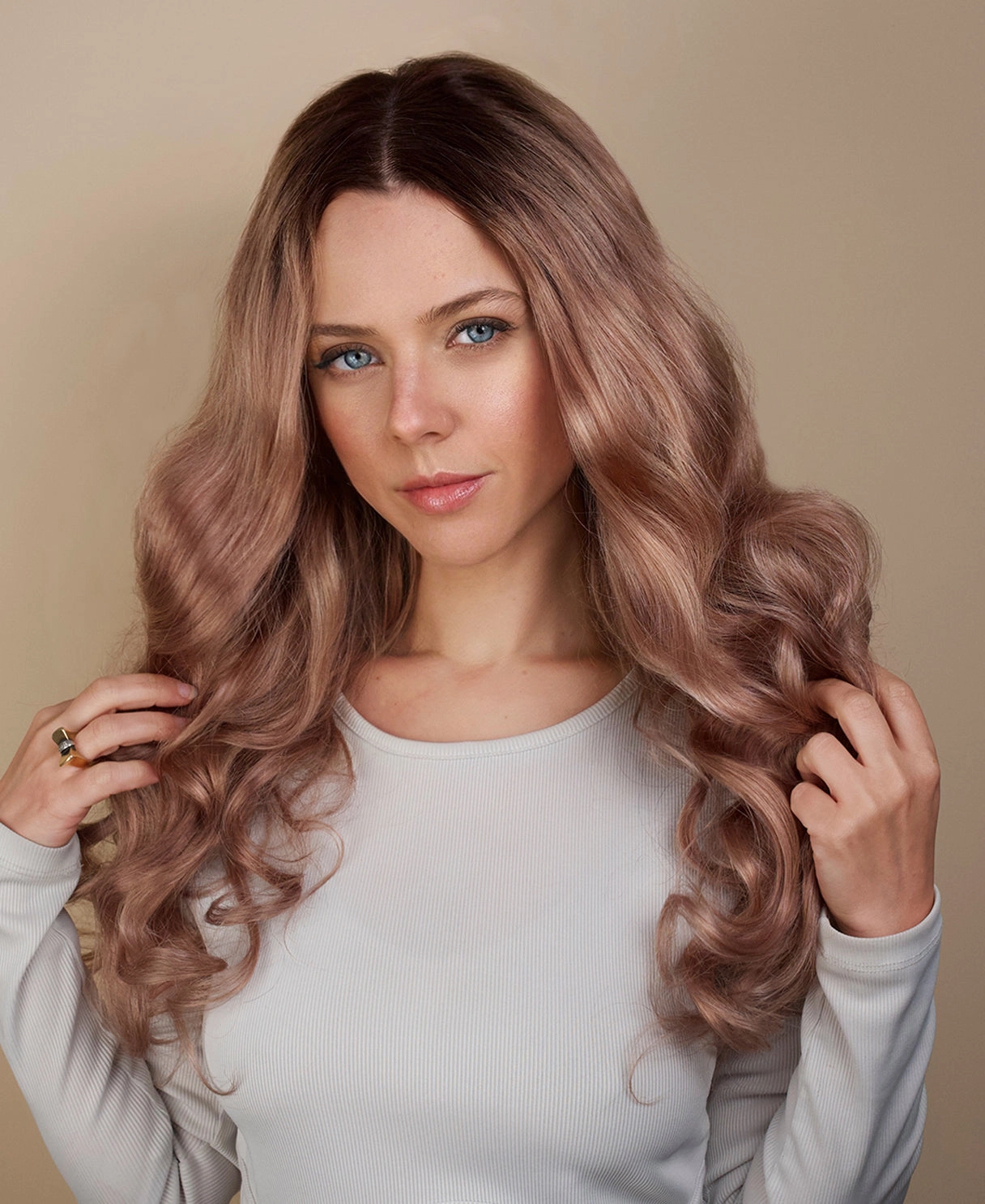 lace front wavy human wig - 22" rooted ros.
