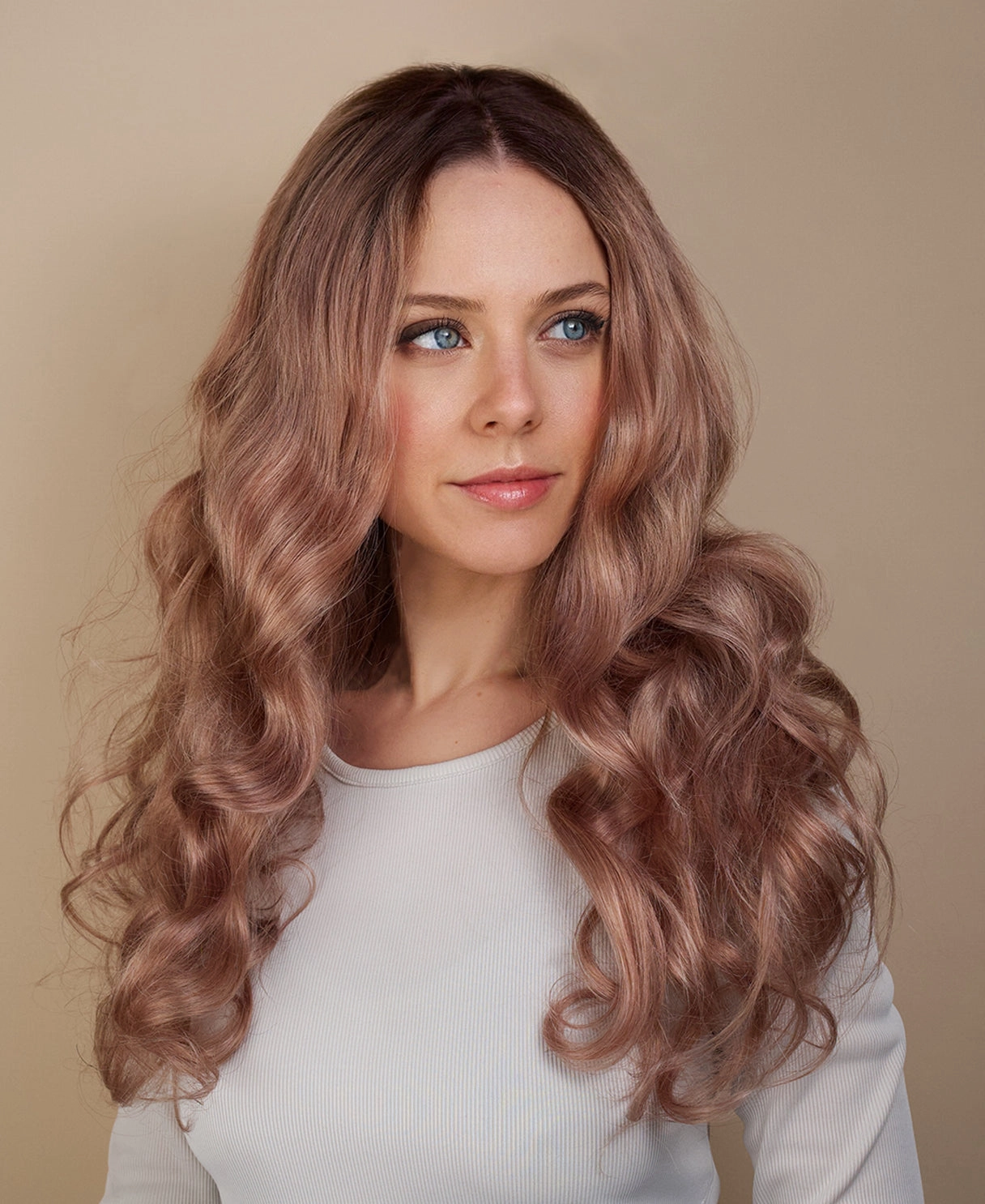 lace front wavy human wig - 22" rooted ros.