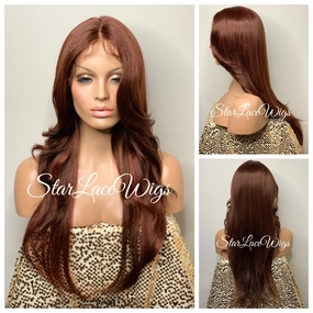 Lace Front Wig Long Synthetic Straight Layers Auburn Middle Part - Mayra
