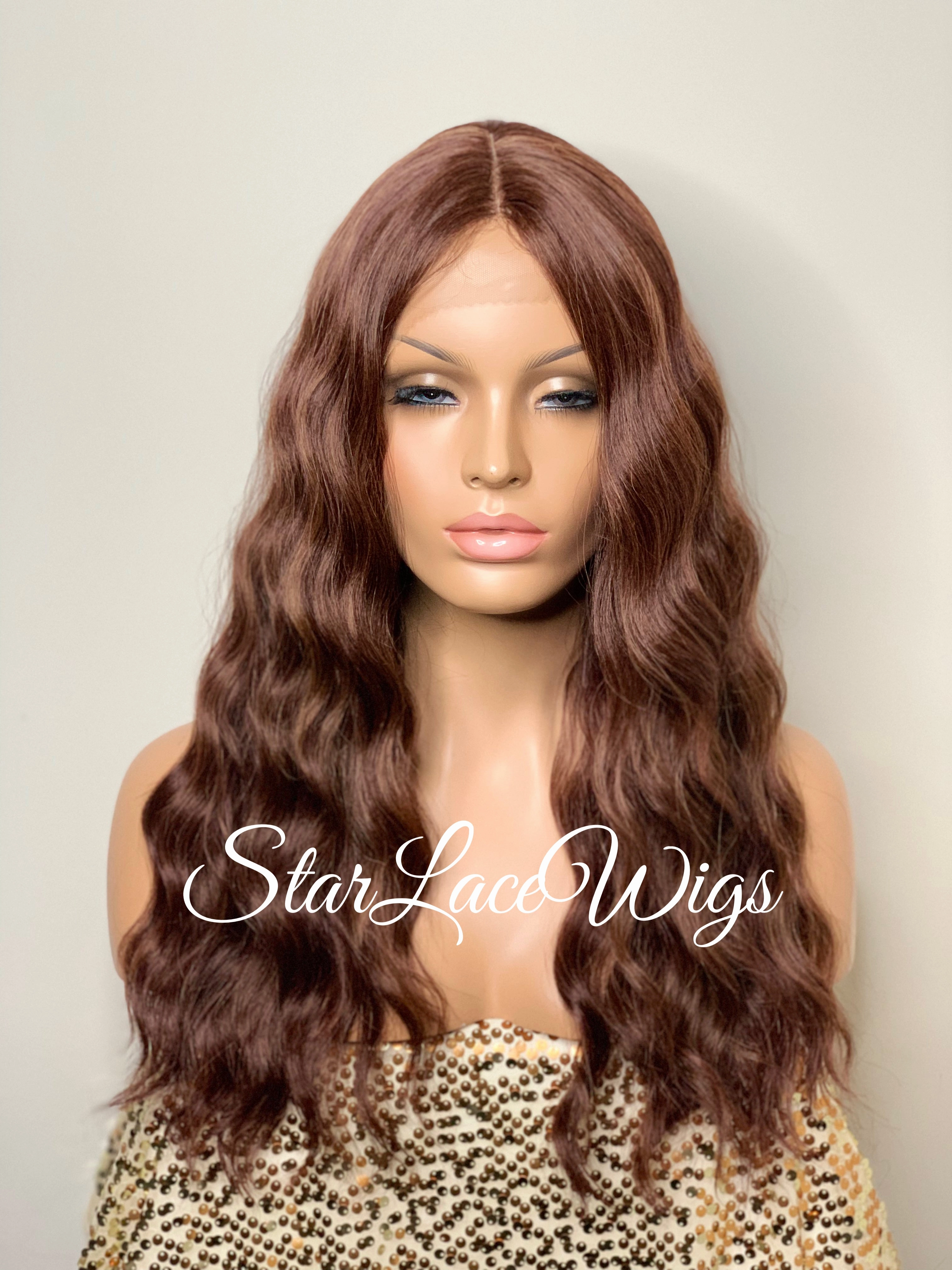 Lace Front Wig Long Wavy Middle Part Brown - Marie