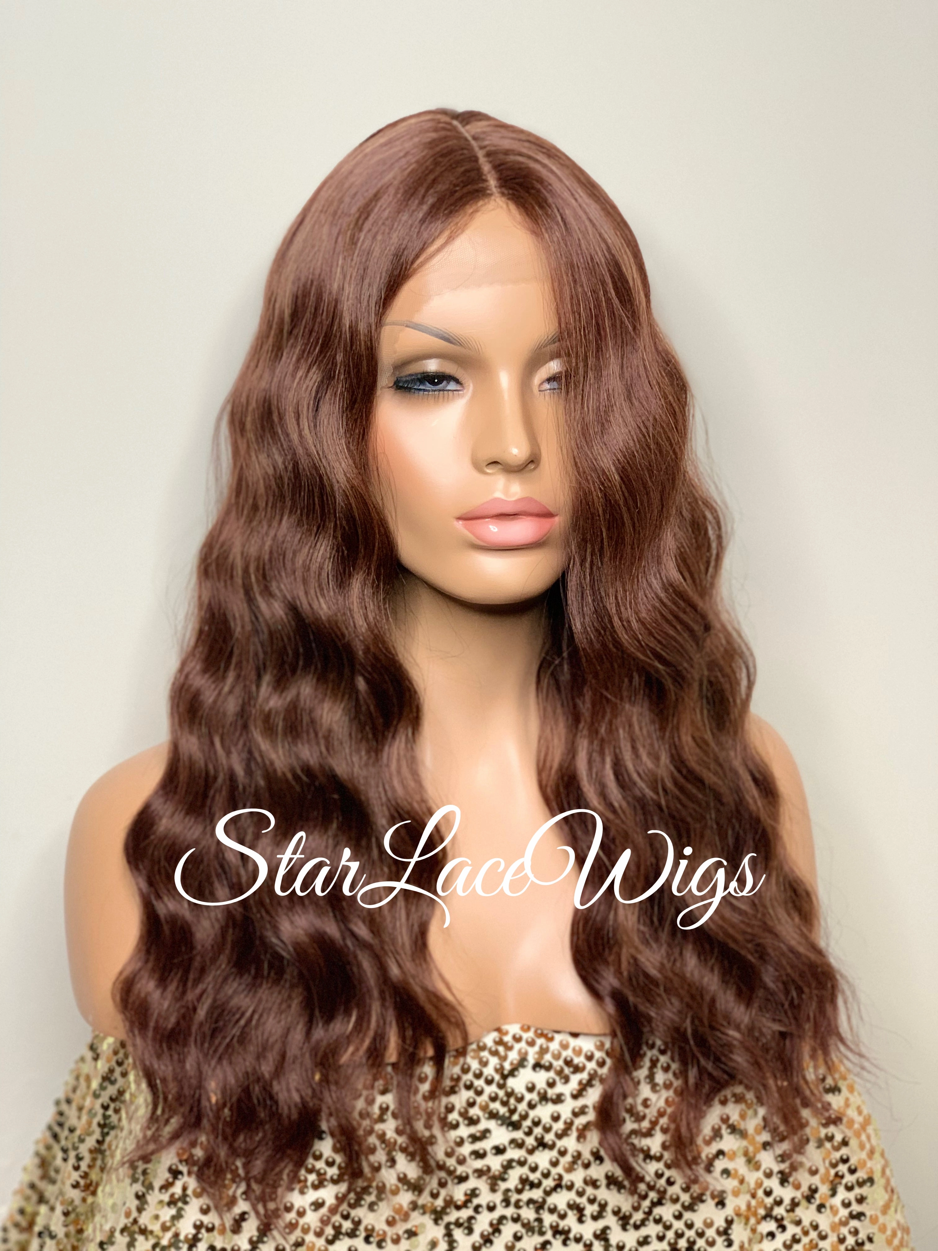 Lace Front Wig Long Wavy Middle Part Brown - Marie