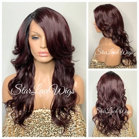 Lace Front Wig Synthetic Dark Burgundy Long Loose Curly Layers - Tara