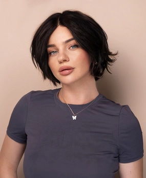 layered lace front human wig - 8" natural black.
