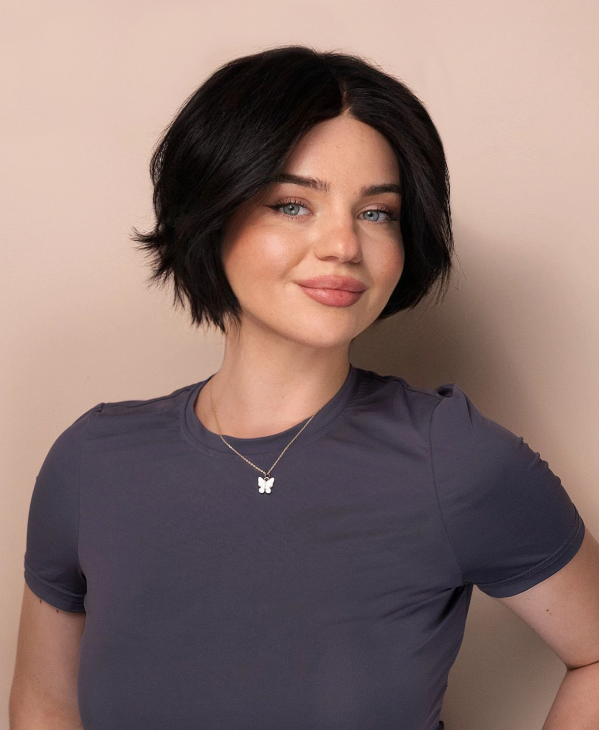 layered lace front human wig - 8" natural black.