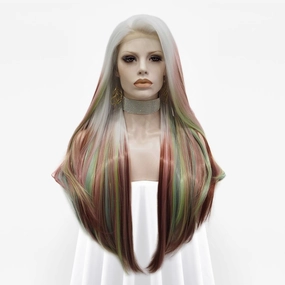 Layla - Red Green Blonde White Mixed Color Long Straight Synthetic Lace Front Wig