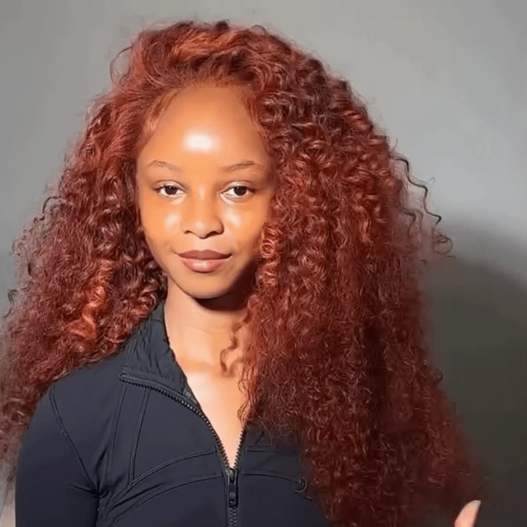 Lazy Girl Wigs Reddish Brown Wet And Wavy Glueless Wigs 13x4 Lace Front Burgundy Curly Human Hair Wigs 250% Density