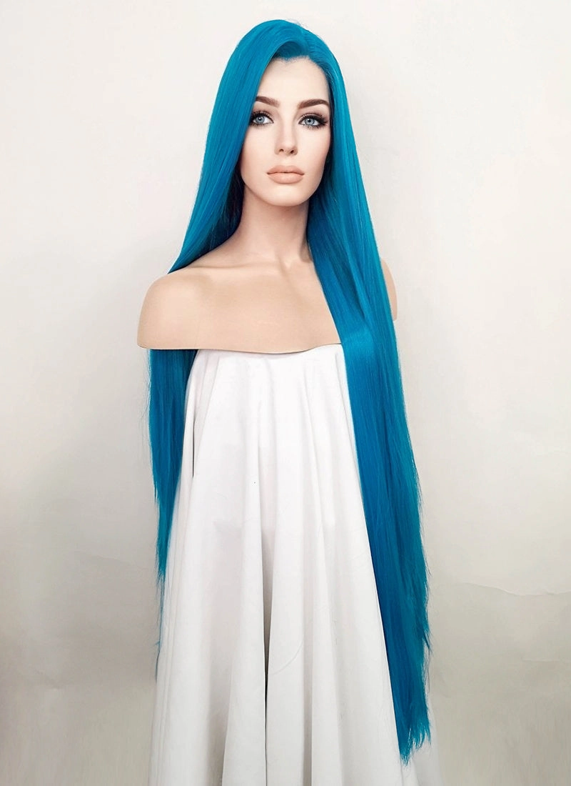 League of Legends LOL Arcane Jinx Turquoise Blue Straight Lace Front Synthetic Wig LN6020