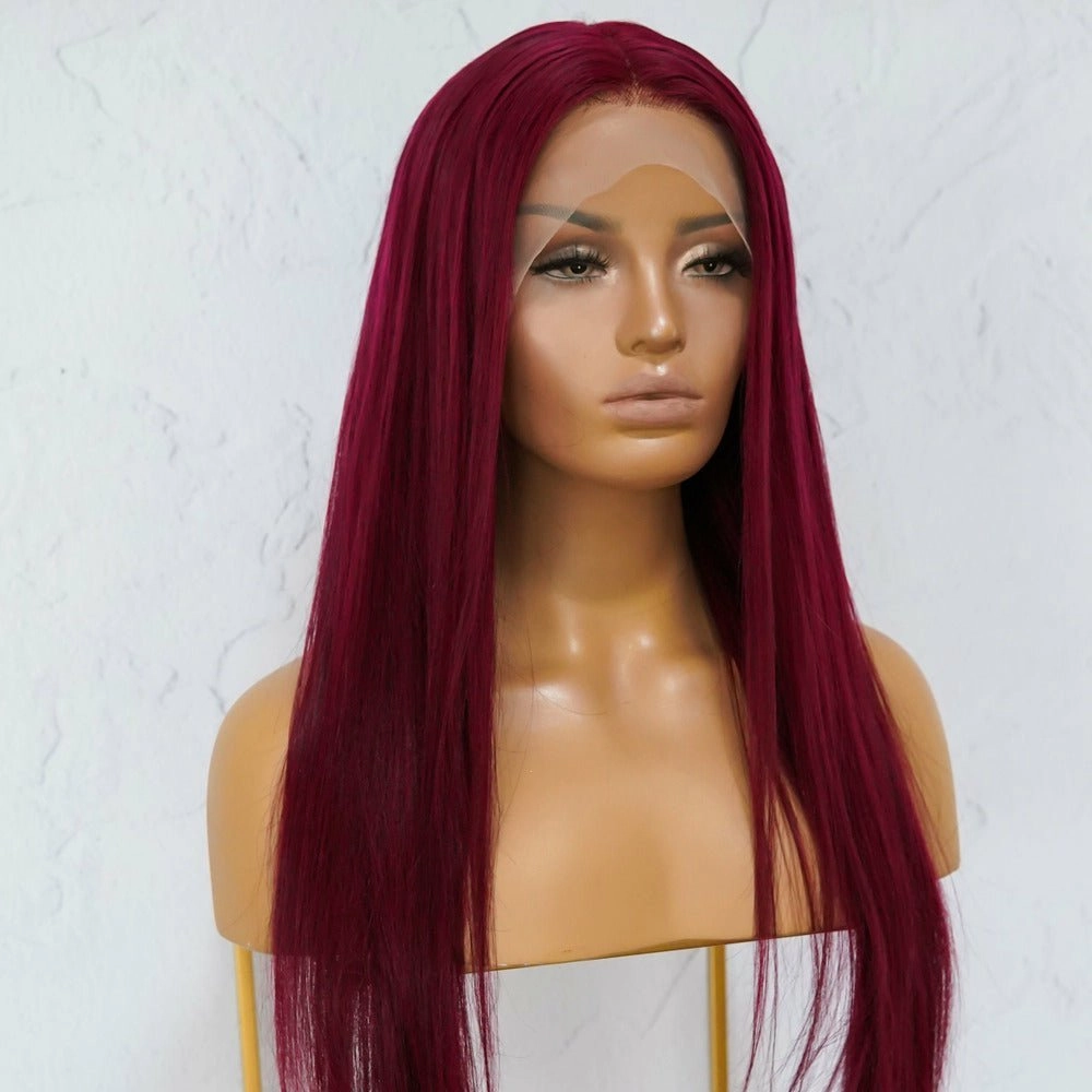 LILLY Burgundy Red Human Hair Lace Front Wig ** READY TO SHIP **