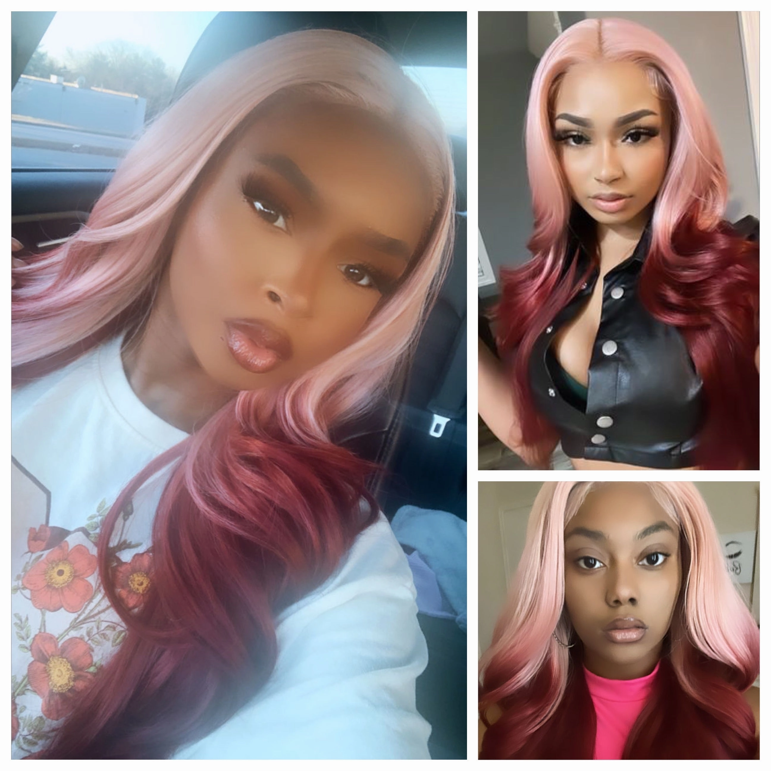 Long 2 Toned Pink Red Lace Front Wig (13x4) Free Part - Julia