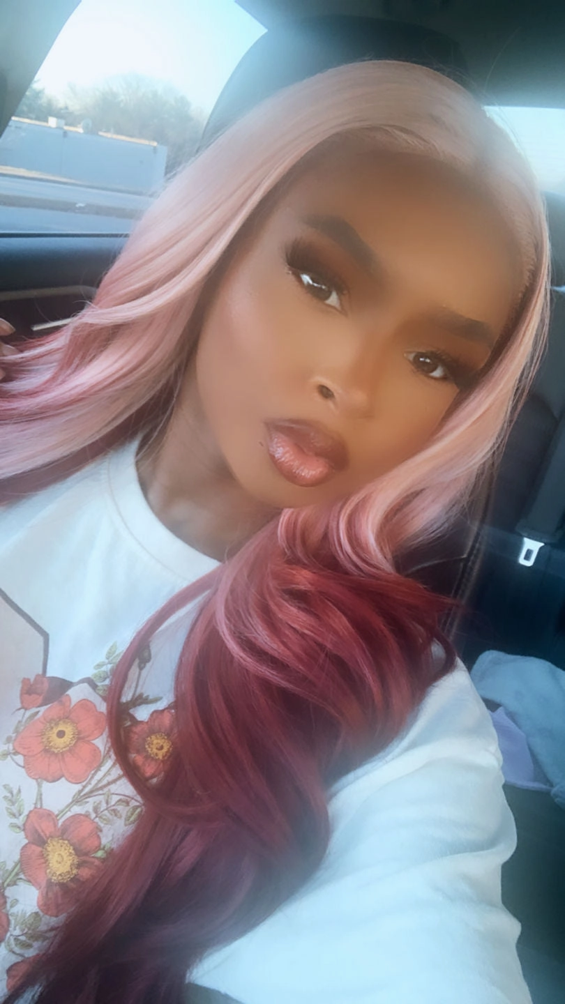 Long 2 Toned Pink Red Lace Front Wig (13x4) Free Part - Julia