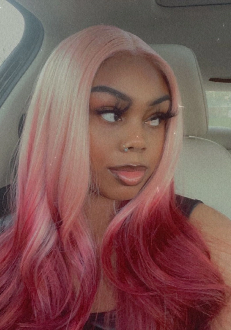 Long 2 Toned Pink Red Lace Front Wig (13x4) Free Part - Julia