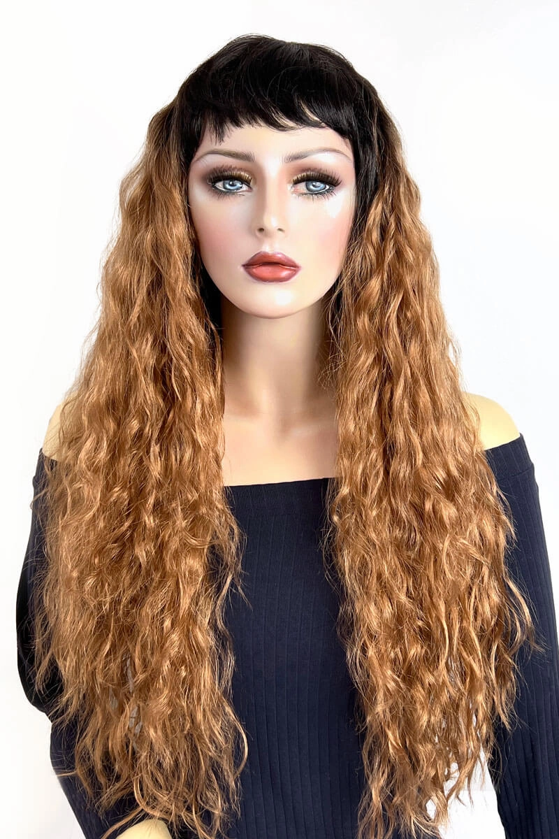 Long blonde wig with crimped mermaid waves: Astrid