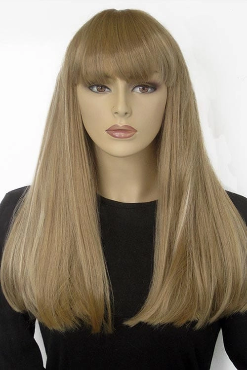 Long blonde wig with Highlights and straight fringe: Tilly